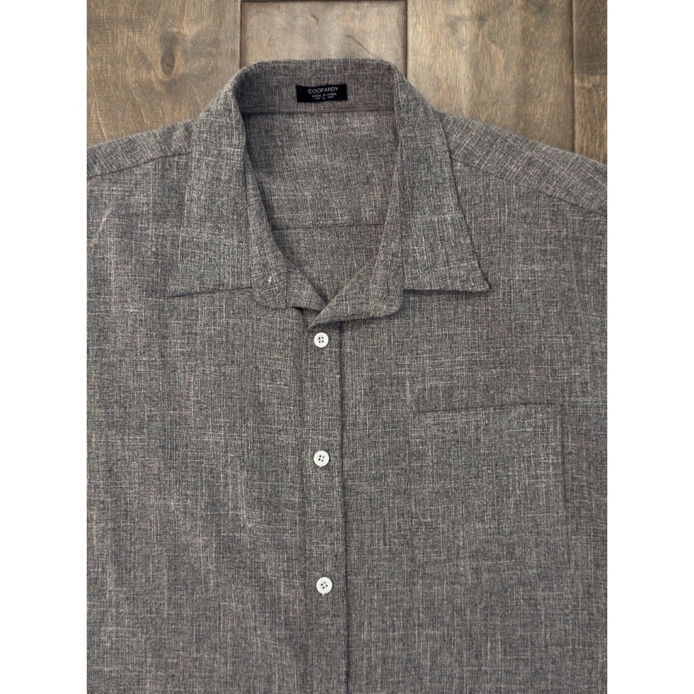 Coofandy Button‎ Down Short Sleeve Linen/Rayon Blend Shirt Men's Size L Pocket
